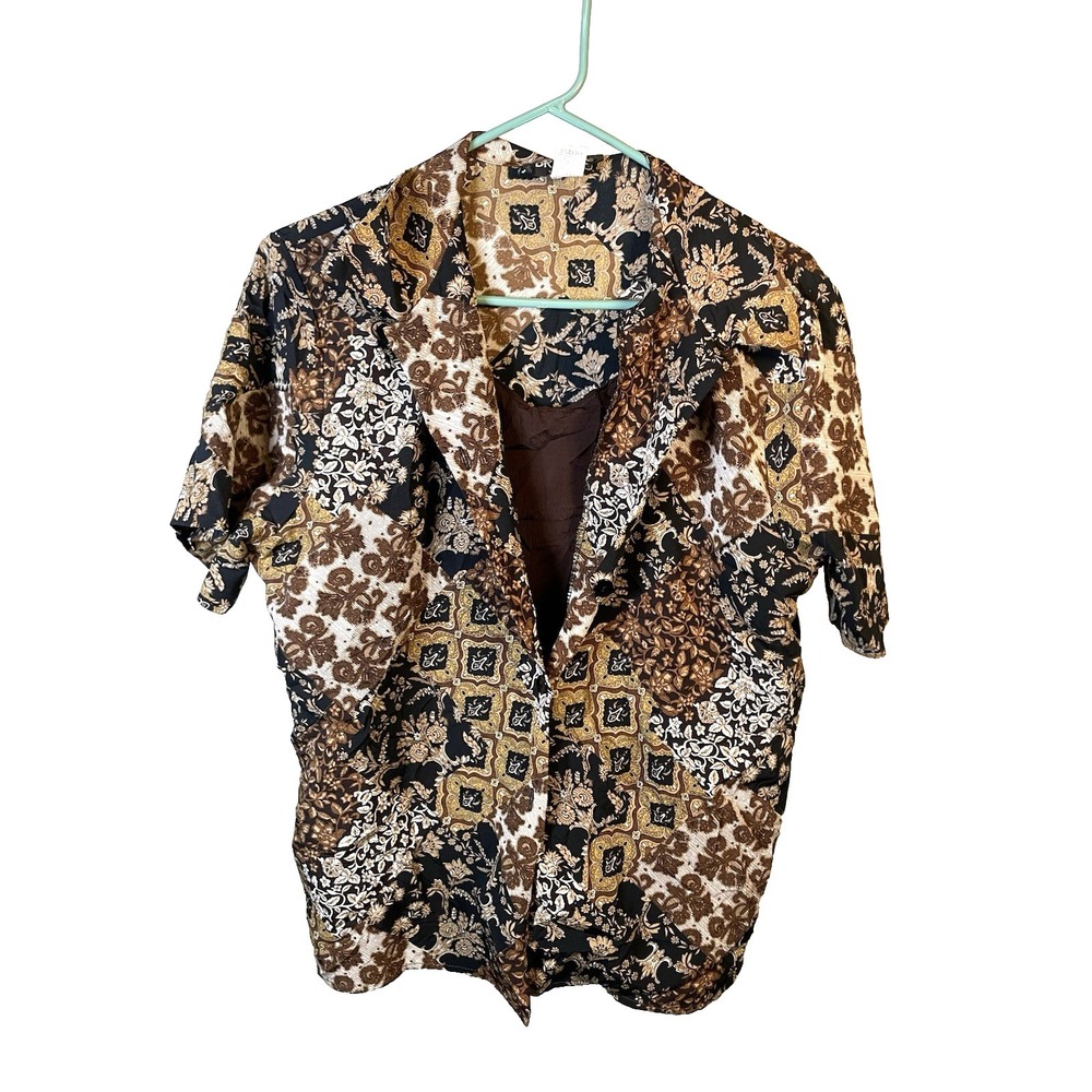 Vintage Briggs Women's Button up Shirt Large‎ USA Brown Layered Grunge Rave